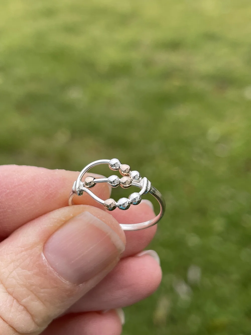 Sterling Silver Gold Worry Bead Ring Handcrafted Jewelry