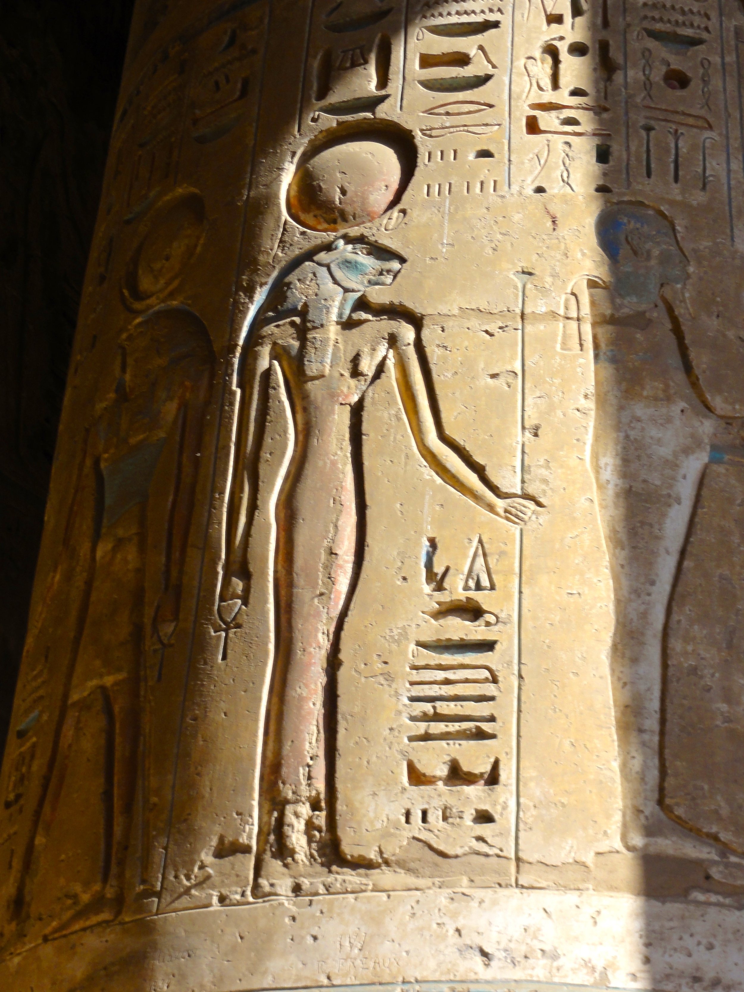 Sekhmet and Ptah reliefs on the columns