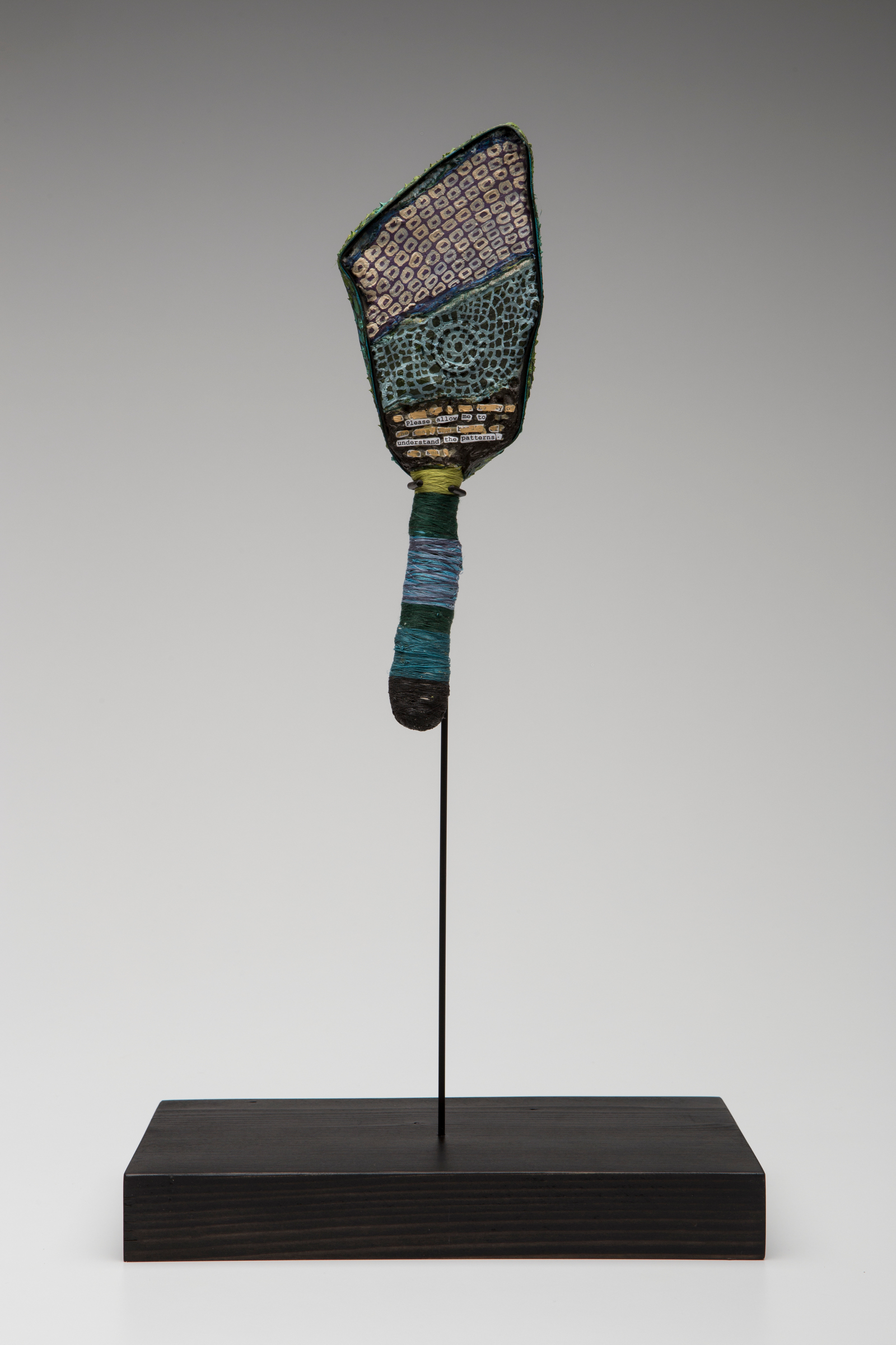   Prayer Paddle: To Understand The Patterns  mixed media, 11.75 by 5 inches, 2007-2014. 