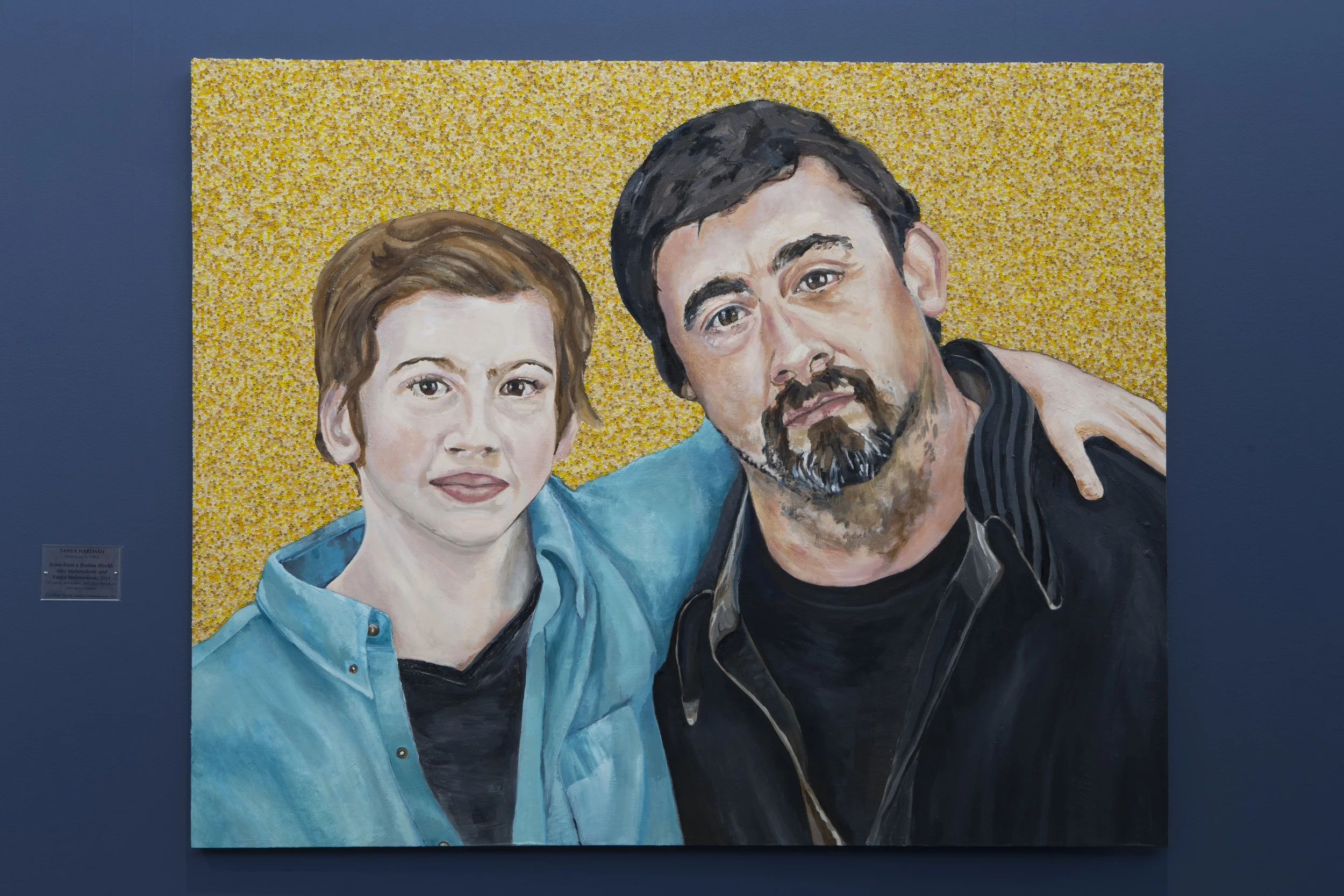 Icons From A Broken World: Vanya and Alex Mehmedovic , oil paint, encaustic and glass beads on true gesso panel, 41.5 inches by 52 inches, 2014.