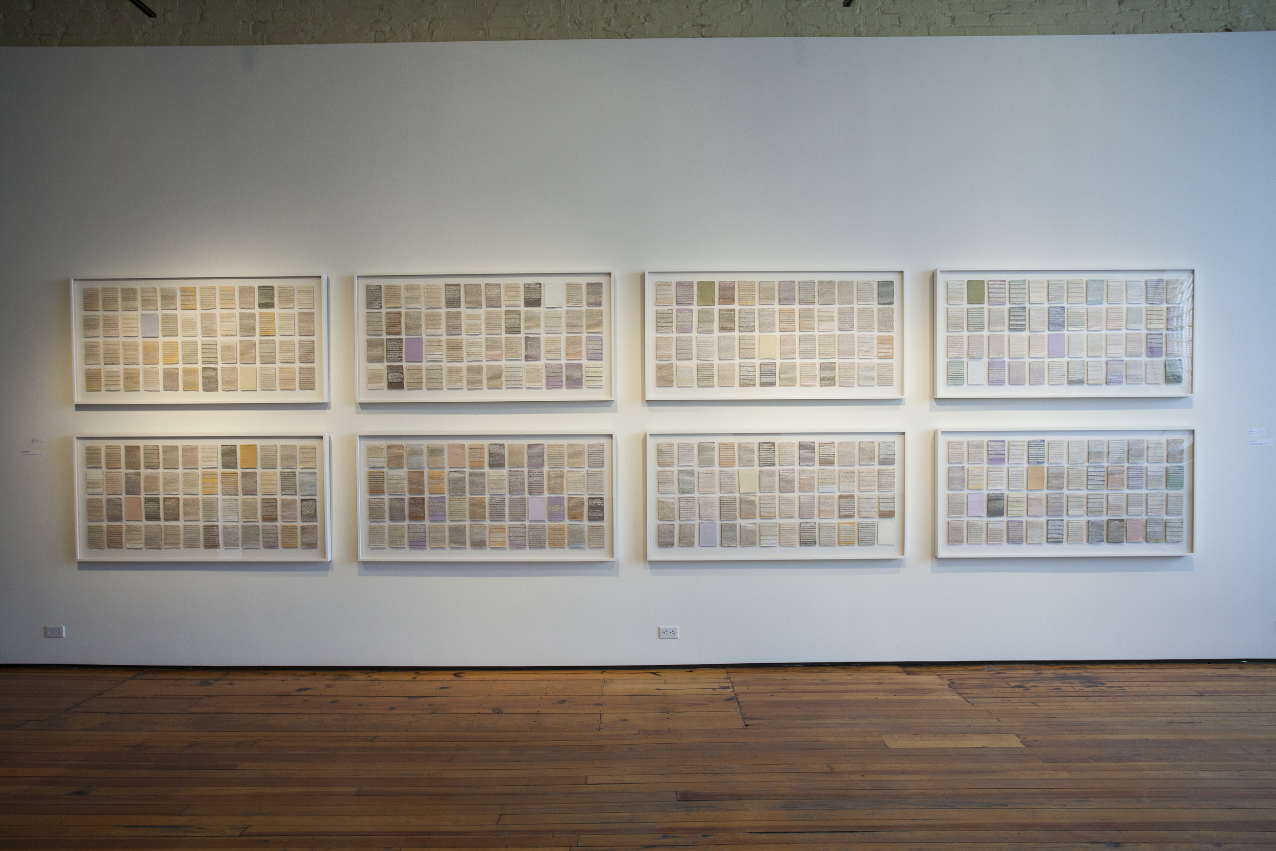   What Was Beautiful,  (installation view, Sherry Leedy Contemporary Art), mixed media, 8 framed works, 24 inches by 48 inches each, 2007-2014. 