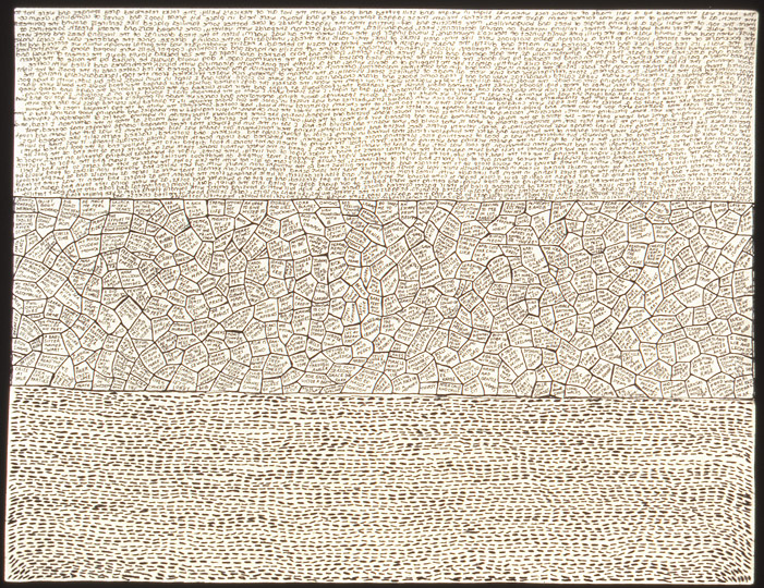   Three In One , stitching and ink on paper, 11 in x 8.5 in, 1998. 