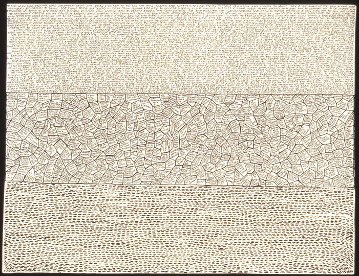 Three In One , stitching and ink on paper, 11 in x 8.5 in, 1998.