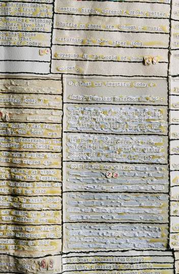 Detail from What Was Beautiful , stitching and collage on paper, 1999-ongoing.