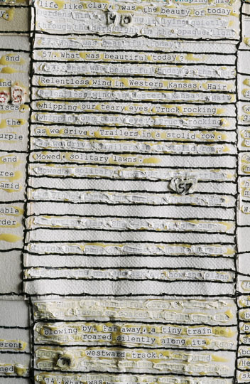 Detail from What Was Beautiful , stitching and collage on paper, 1999-ongoing.