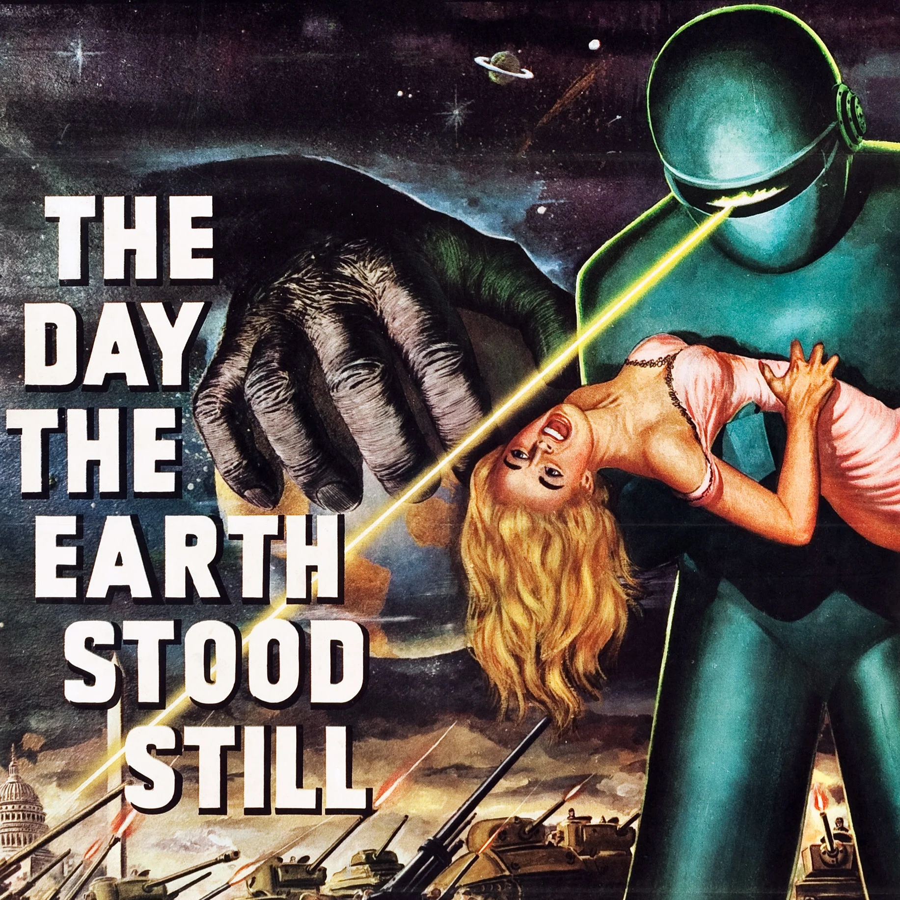 THE DAY THE EARTH STOOD STILL 3-SHEET 41X79 ON LINEN