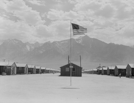 Barracks with American flag.