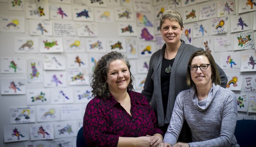 Executive Director Megan Peterson, left, with Gender Justice Co-Founders and Senior Counsel Jill Gaulding, center, and Lisa Stratton, right. Photo by Renee Jones Schneider, renee.jones@startribune.com . From the Star Tribune article by Stephen Montemayor, "Using law and science, a St. Paul nonprofit tests big gender questions," Feb 6, 2017.