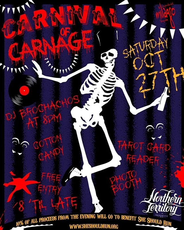 🎃 Come celebrate Halloween with us this Saturday evening, the 27th at our Carnival of Carnage 🔪 ! 21+ | We have Tarot card readers 🔮 | the Brochachos are spinning til’ late | a GIF photo booth 🎡 | a specialty cocktail menu courtesy of @milagrotequila and much much more 🤡 | Best of all: NO COVER
We will also be donating 10% of all proceeds from the evening to @sheshouldrun - a nonpartisan, nonprofit that give females community, guidance and support to run for office. Check them out! #250kby2030
