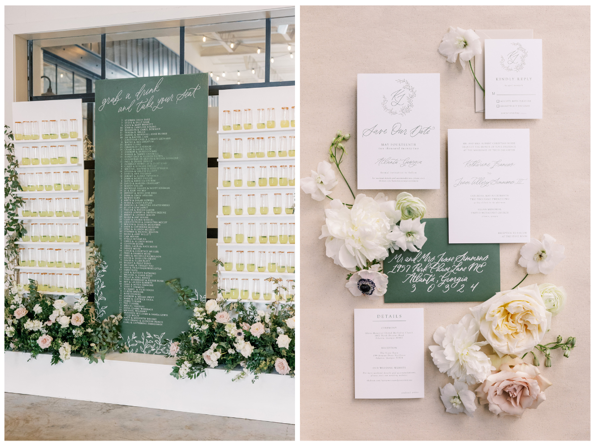 Sage Green Classic Wedding Invitations with Monogram Wreath