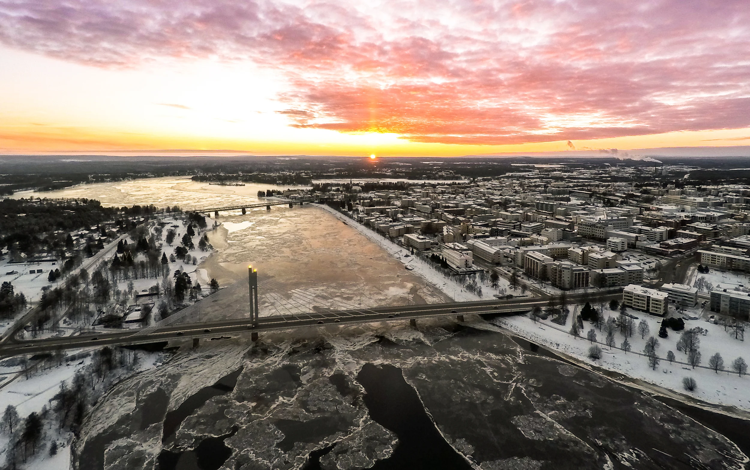 Evening aerial image of Rovaniemi