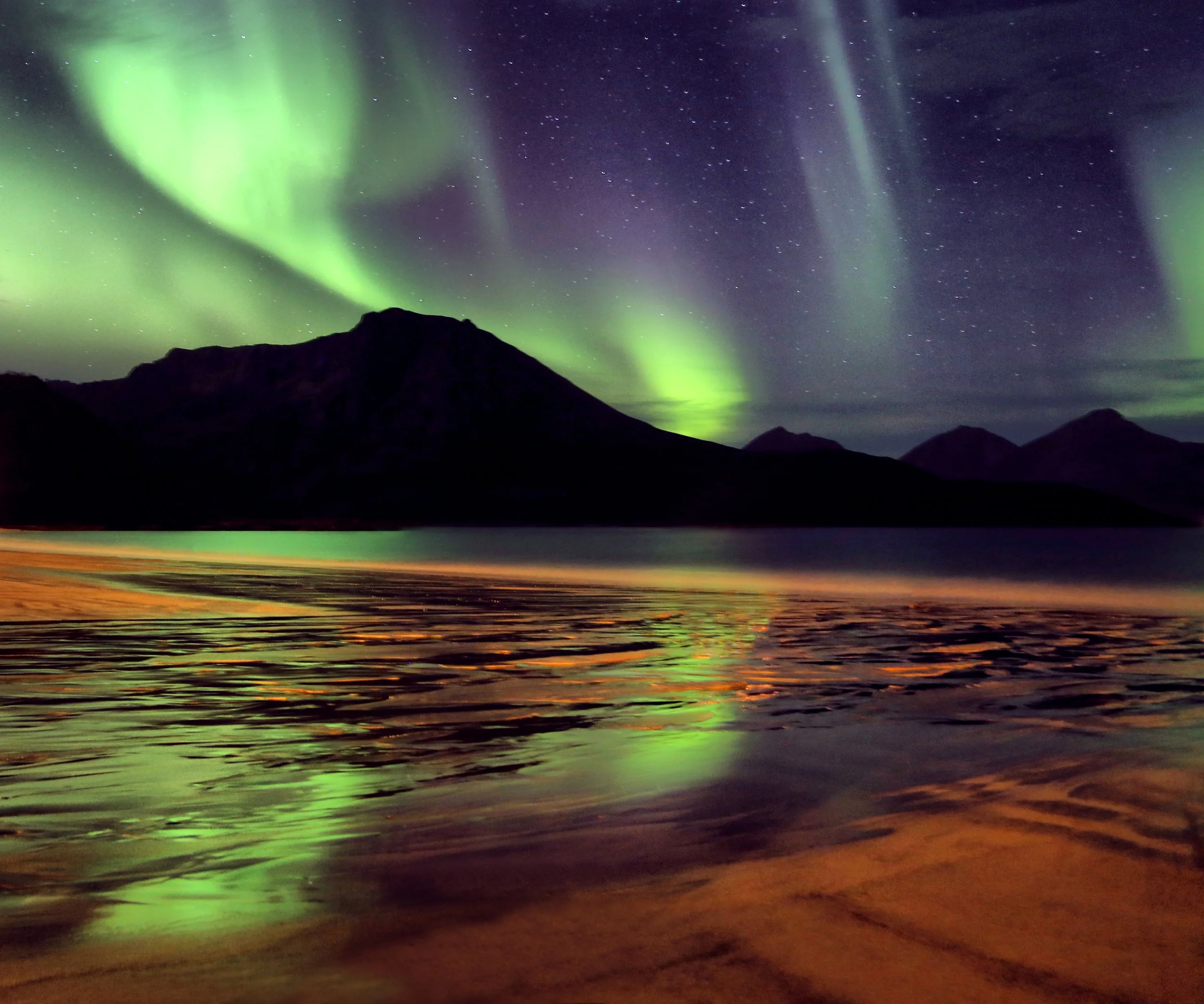 The stunning northern lights in northern Norway, near the city of Tromsø . 