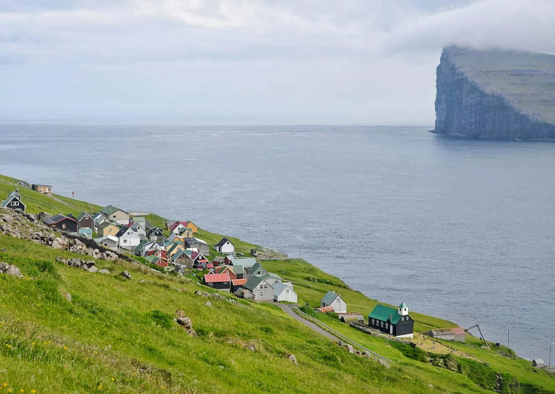 Fugloy is the eastern-most island in the Faroe Islands. The name means bird island, and refers to the large number of birds that nest on the island's cliffs.