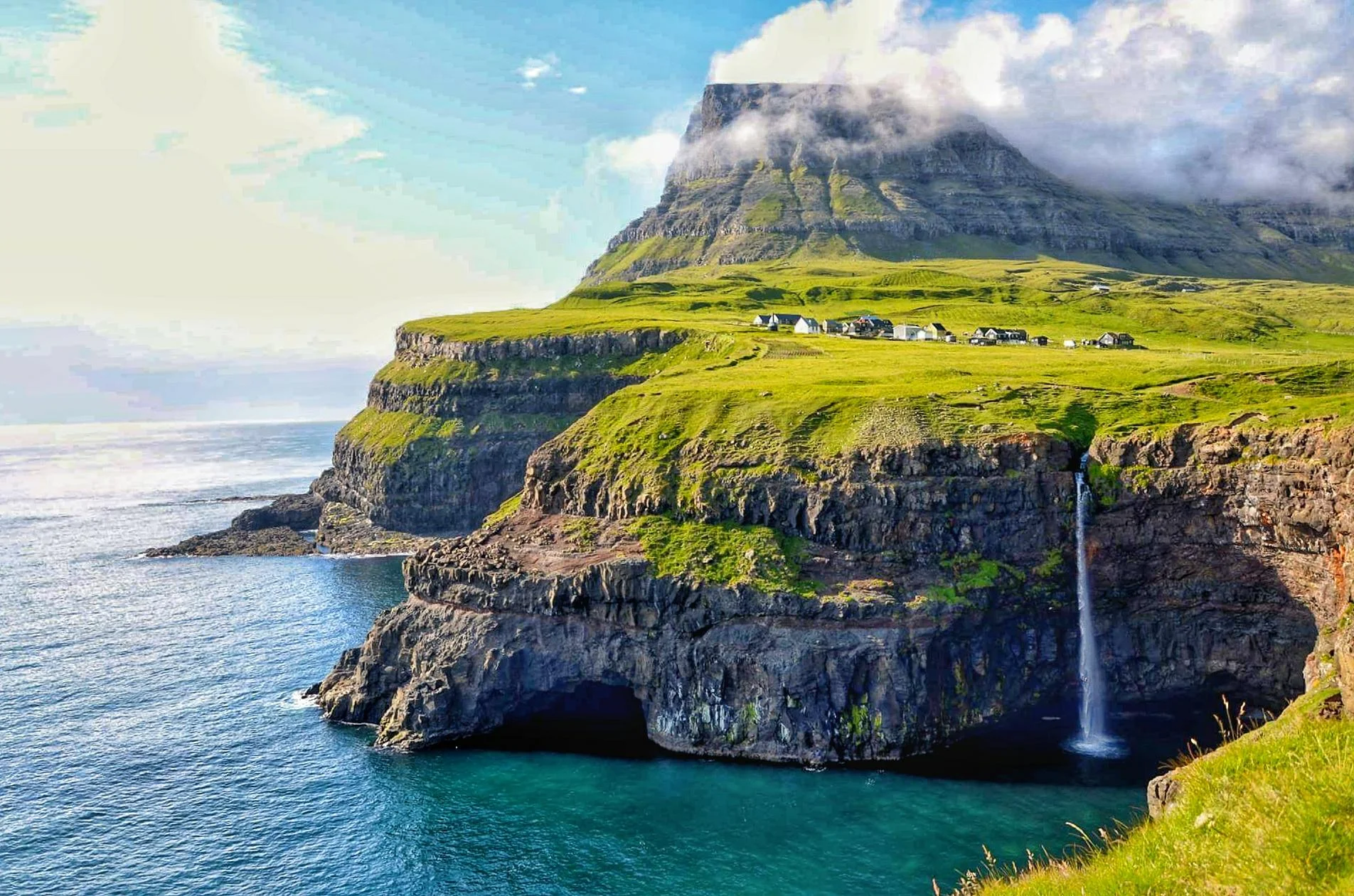 Gásadalur - a village located on the west side of Vágar, with stunning panoramic view over to the island of Mykines.