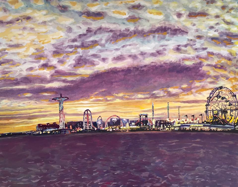 Coney Island Sunset: Violet Clouds and Sand