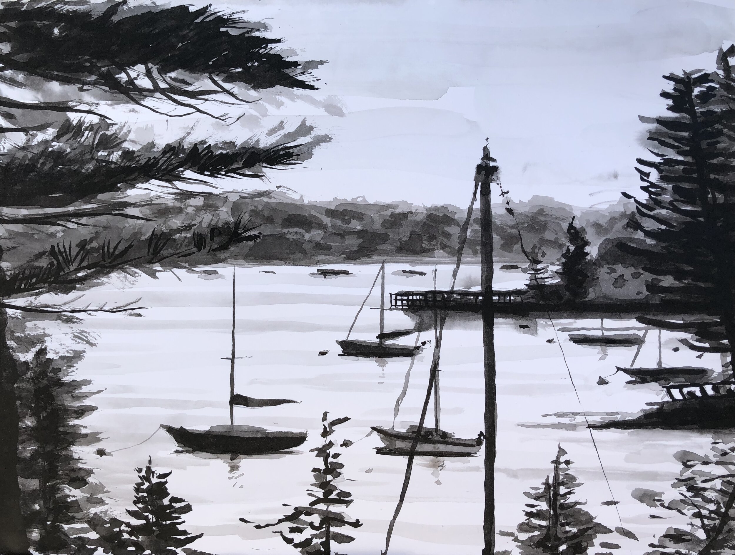 Boothbay Harbor: View Through Pines