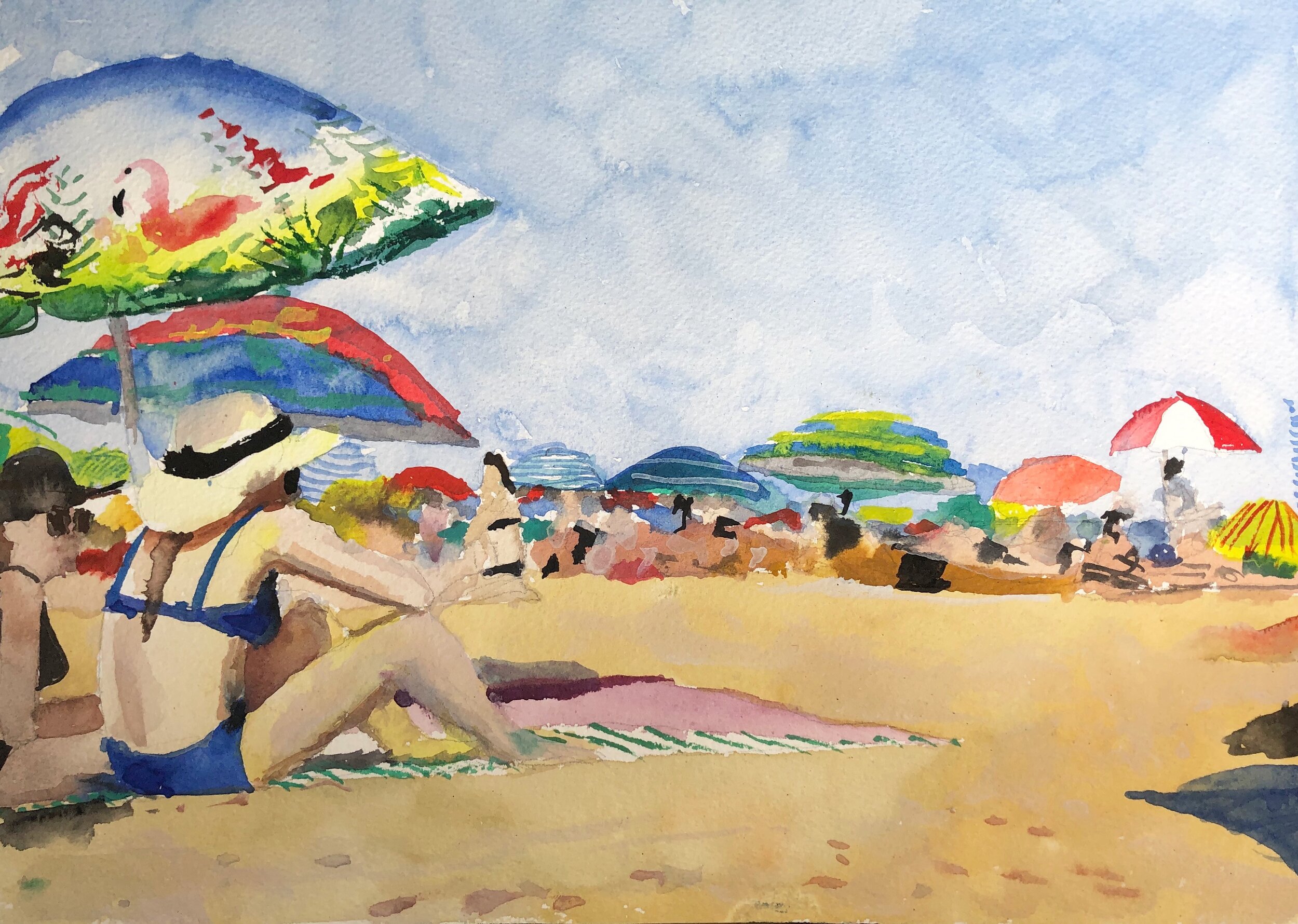 Riis Beach: Flamingo Umbrella