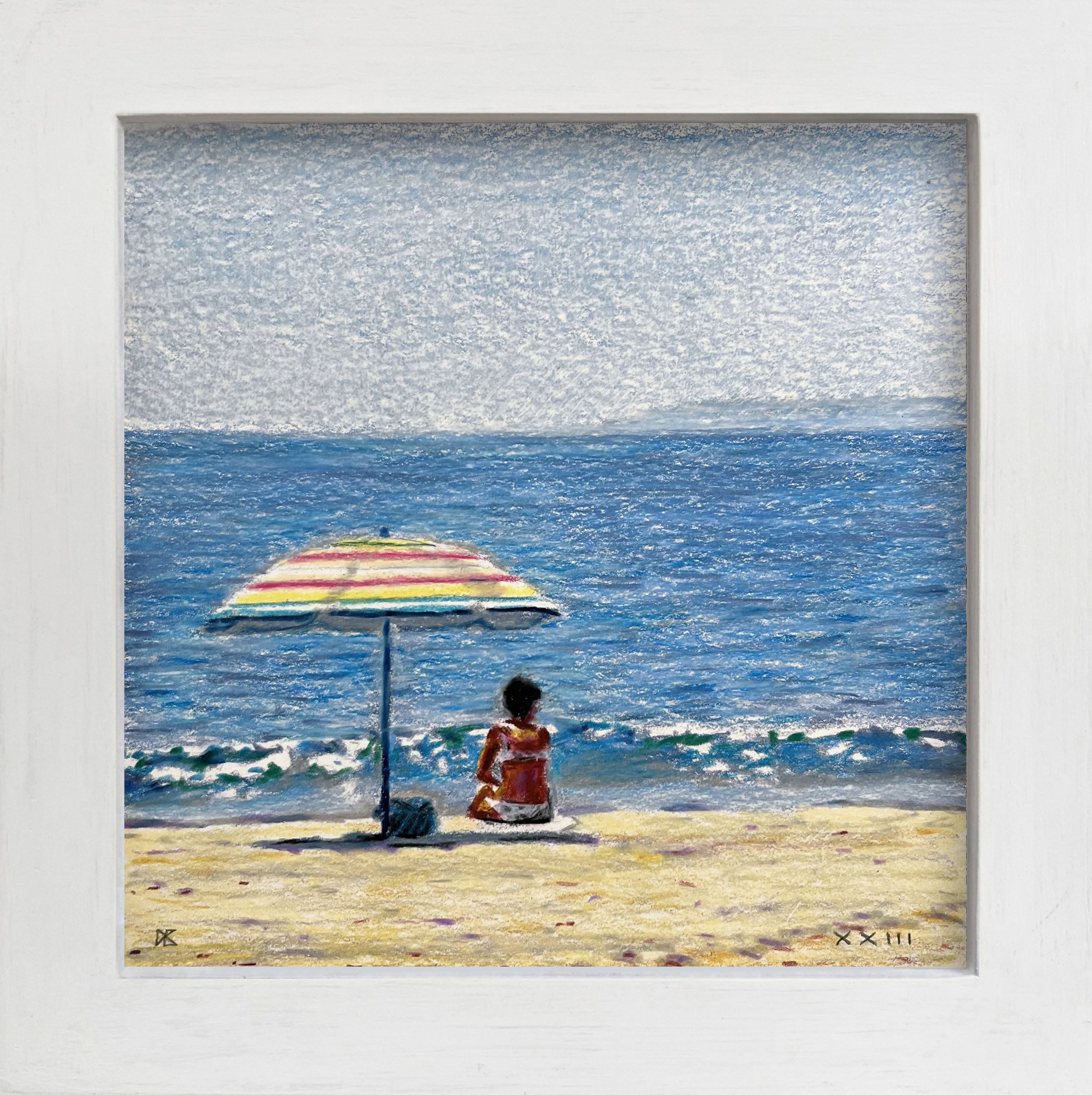 Brighton Beach: Woman with Striped Umbrella