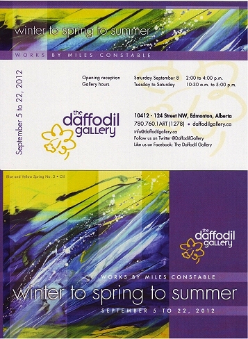 In September I had my first solo art show at The Daffodil Gallery called "Winter To Spring To Summer". It was awesome seeing my Blue and Yellow series lining one wall and my urban geometric series on the other. And the really good news is that the sales keep happening! The folks at Daffodil Gallery are just great, thanks to Karen and Marilynn.