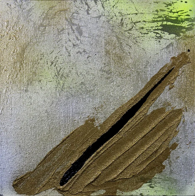 Ascension 16x16x2, Acrylic Mixed Media. SOLD I experimented with glass bead gel and metallic spray paint.