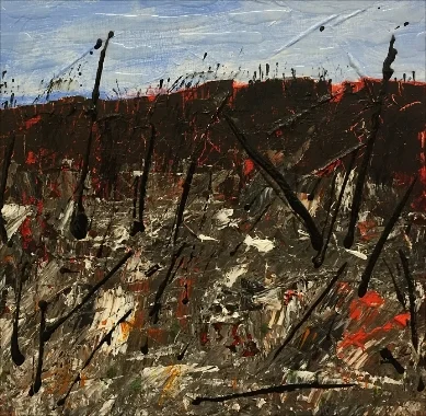 Burnt Hillside Acrylic, 18x18 $400