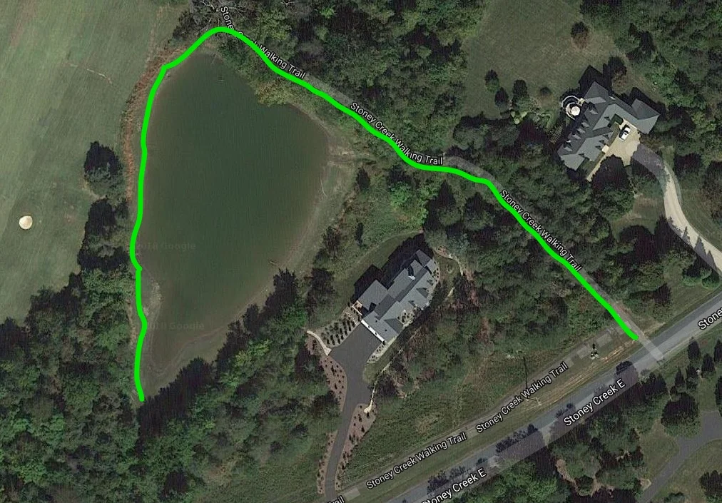 The green lines here show the path and fishing areas on Monocan one Pond. See Google Map HERE
