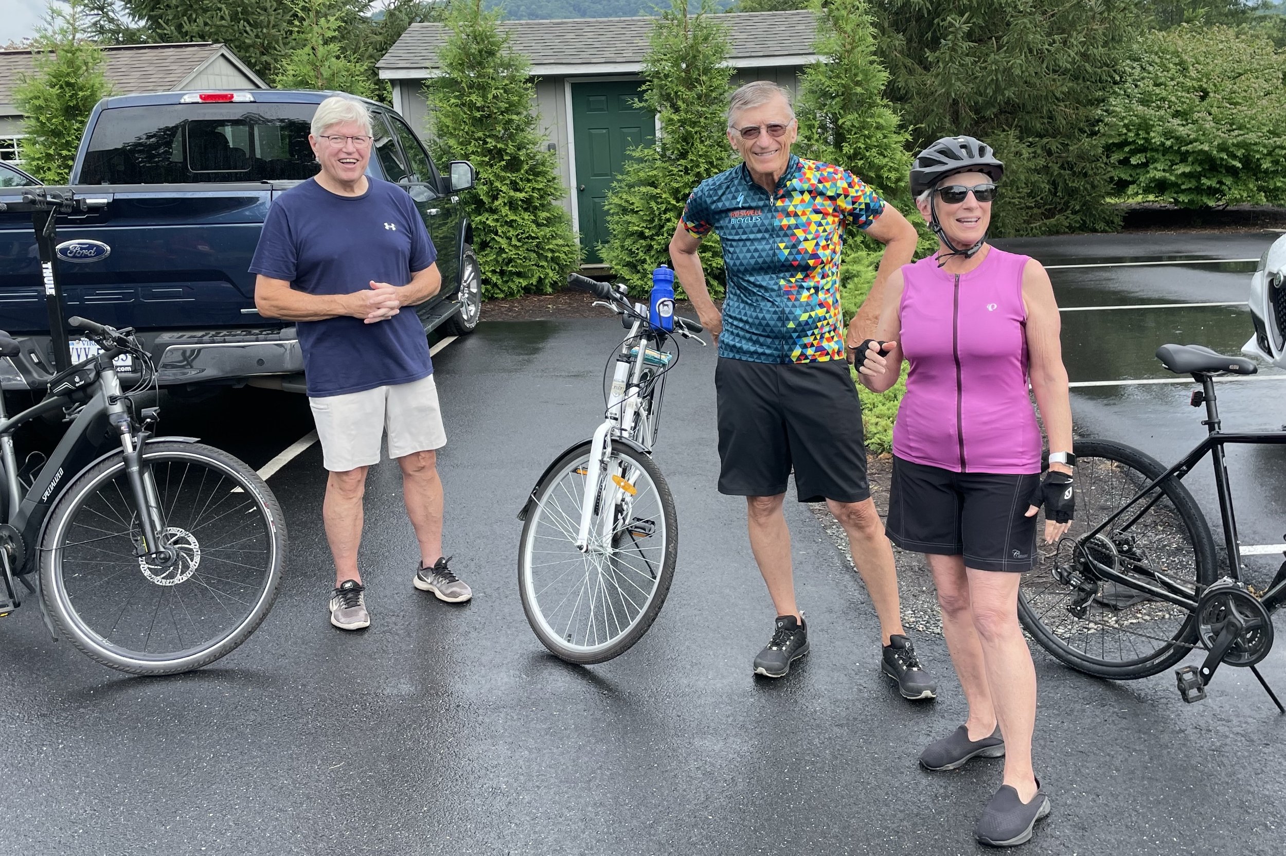 WSC Biking Group Lead Tim Jordan (left) with the July ride leaders Bob and Patty Browne.