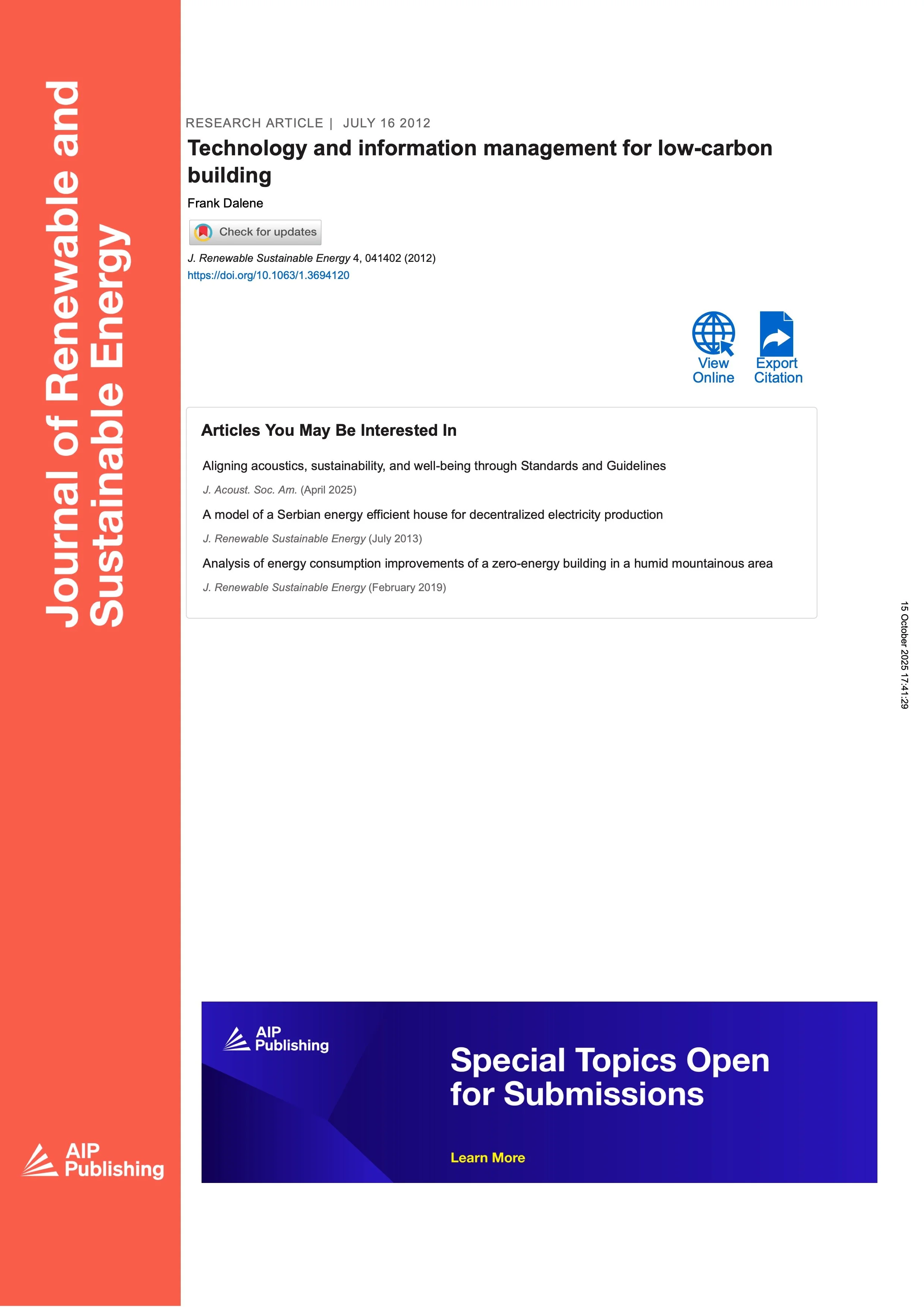 Technology and Information Management for Low-Carbon Building