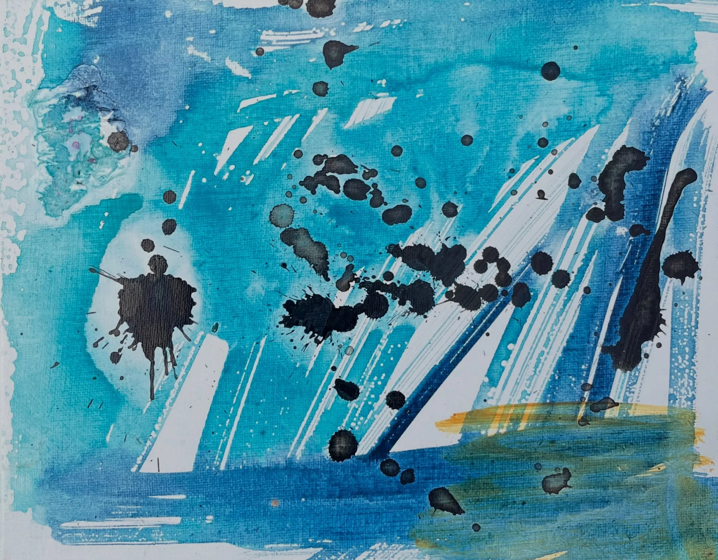 This one&rsquo;s basically the regatta of paintings: fast, a little reckless, no time to overthink it. 

Don&rsquo;t Let Them Rain on Your Regatta is almost entirely acrylic ink, the blues and blacks going down fast and wet. The one shot of gold is a