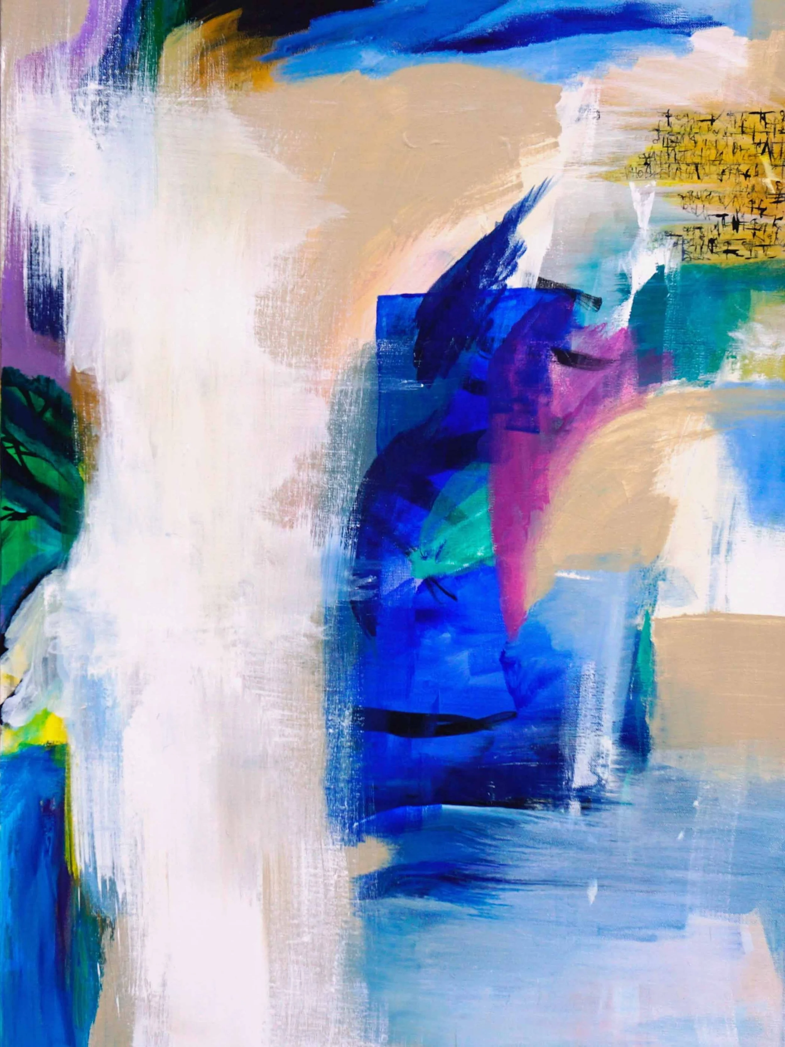 There&rsquo;s an entire tree buried in this painting and you may never see it. 

Layer by layer it got covered, quieted, brought forward in a different way. Woven Through is about patient process and slow accumulation, and this one has always been ex