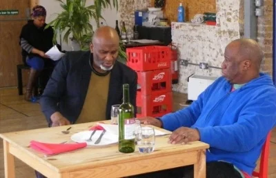 In rehearsal: Patrice Naiambana (Greatness), Tunde Euba (Edobor)