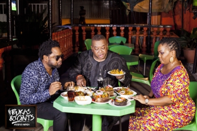 Bukas and Joints' host Olisa Adibua (centre) with his guests