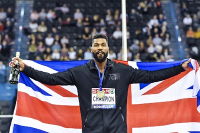 Mike winning gold at the British Indoor Championships 2018