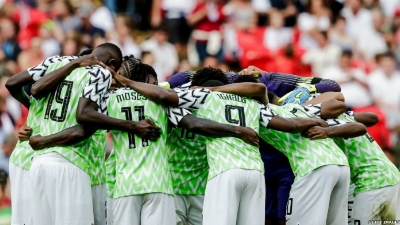 Unity is Strength - Nigeria’s Super Eagles huddled before kicking off the second half versus England at Wembley in June 2018 (credit: Getty Images)