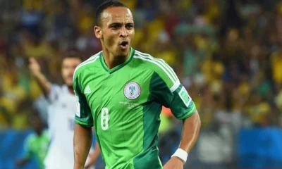 A delighted Peter Odemwingie (middle) after scoring Nigeria's goal in a 1-0 win over Bosia at the 2014 World Cup in Brazil (credit: Konbini)