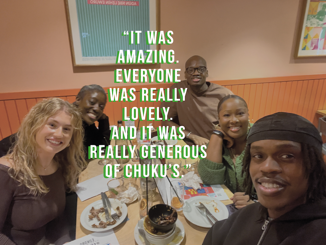 Feedback from guests who attended Ejikoro. Quote reads: "it was amazing. Everyone was really lovely. And it was really generous of Chuku's"