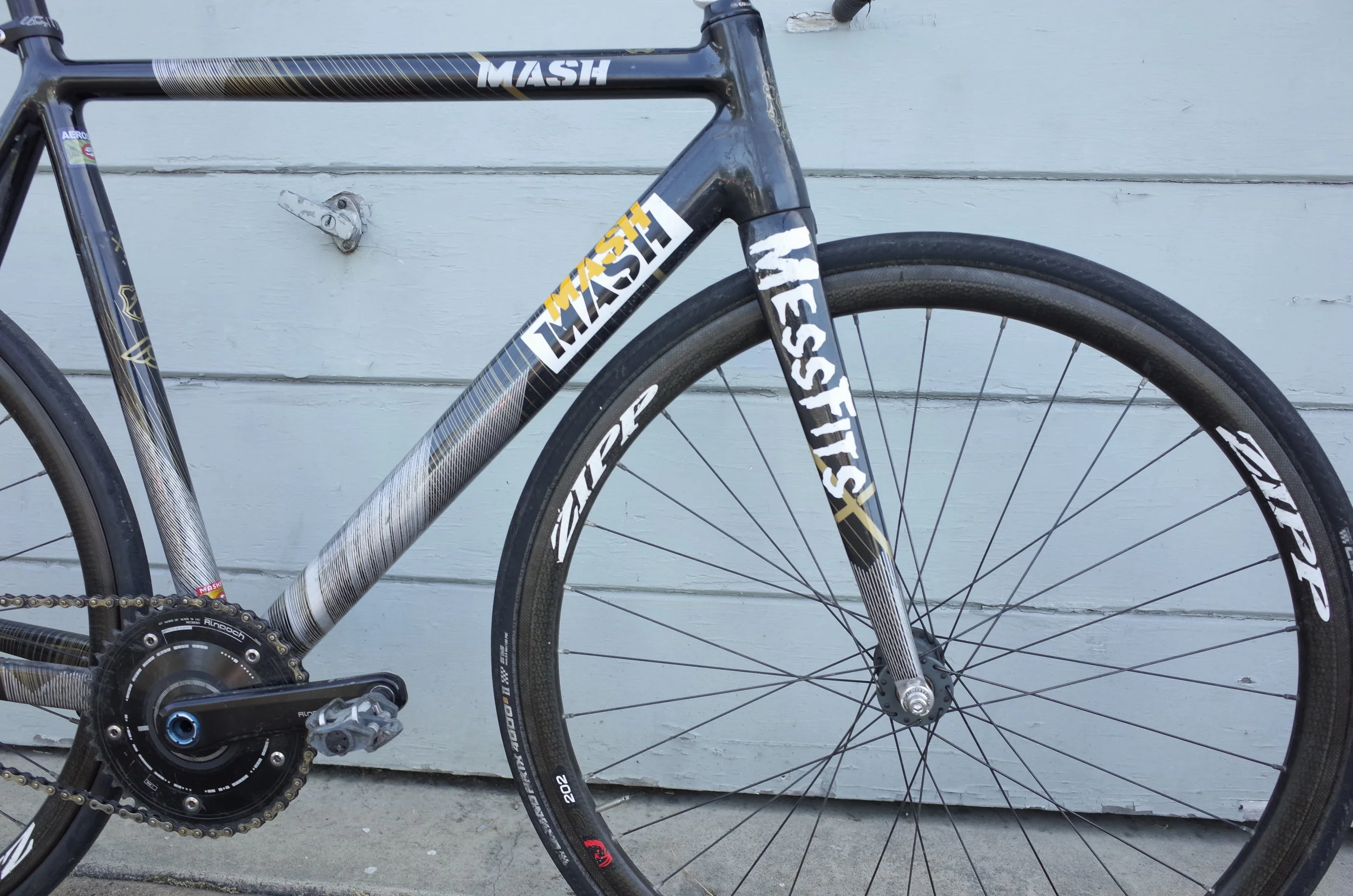  One of my all time favorite things about this bike is the MESSFITS sticker on the fork.  At the first RHC in London I was kicking it with my dude Barry Mancini and he was very stoked on my new cover band.  He wanted to make some stickers so I sent h