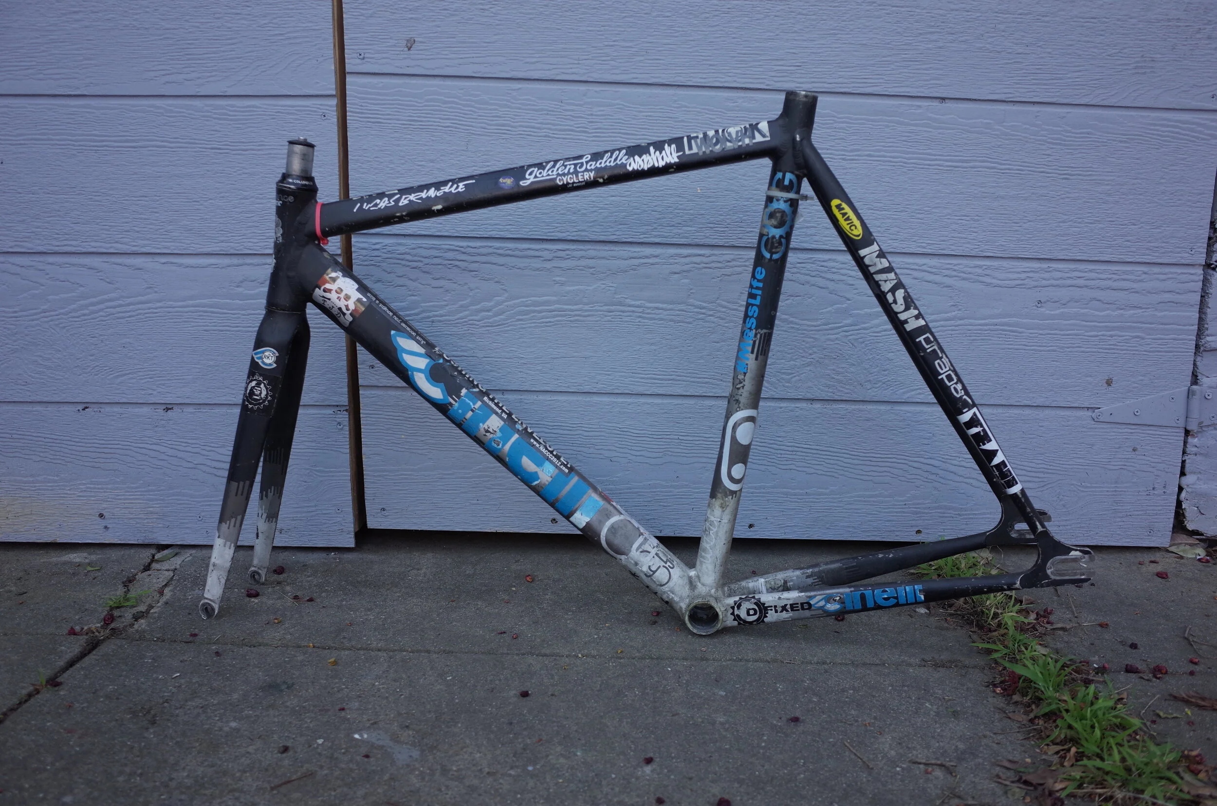  Looking at this frame now it seems so steep and uncomfortable.  Remembering the first ride, how I felt like I could cut through any  traffic, like a ninja, I realize how it was a dream come true for late 2000’s track bike shedderz. 