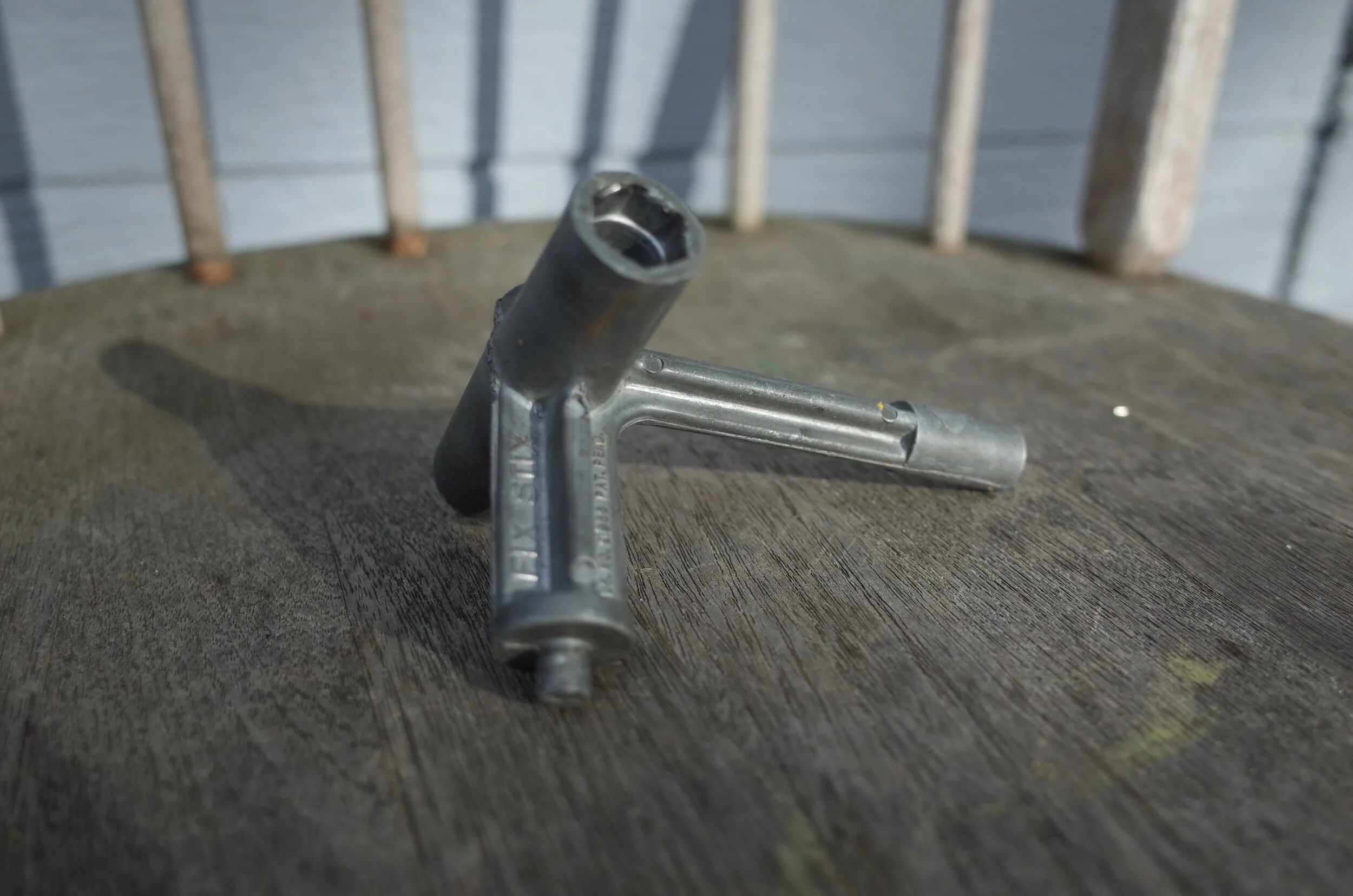  I grew up skate boarding, and I love me some tools, This PIG skateboards FIX STIK is one of the few things that stayed with me from my high school days. Turns out it works great for tightening down 15mm track bolts! 