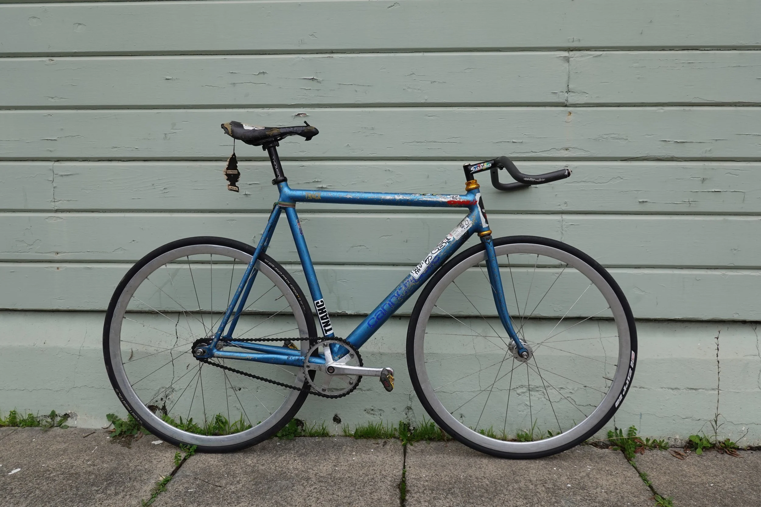  I got this frame right after I moved to San Francisco in 2008.  It became my messenger work bike, I rode it pretty much everyday for about 5 years.  This was the bike started traveling internationally with, this was the bike I started TCB with. It c