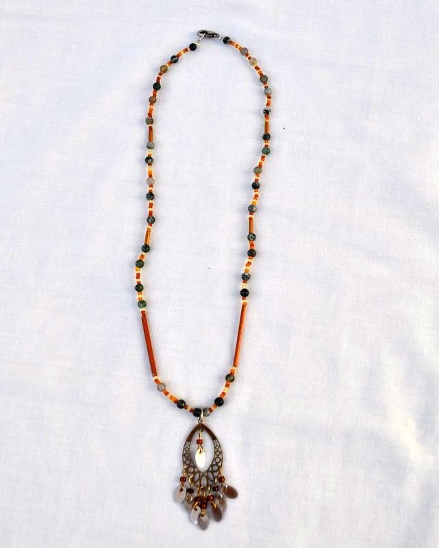 Necklace featuring Copper Chandelier pendant with Tree Agate beads