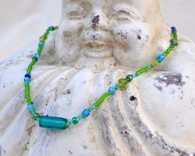 Necklace featuring Blue and Green Glass Beads