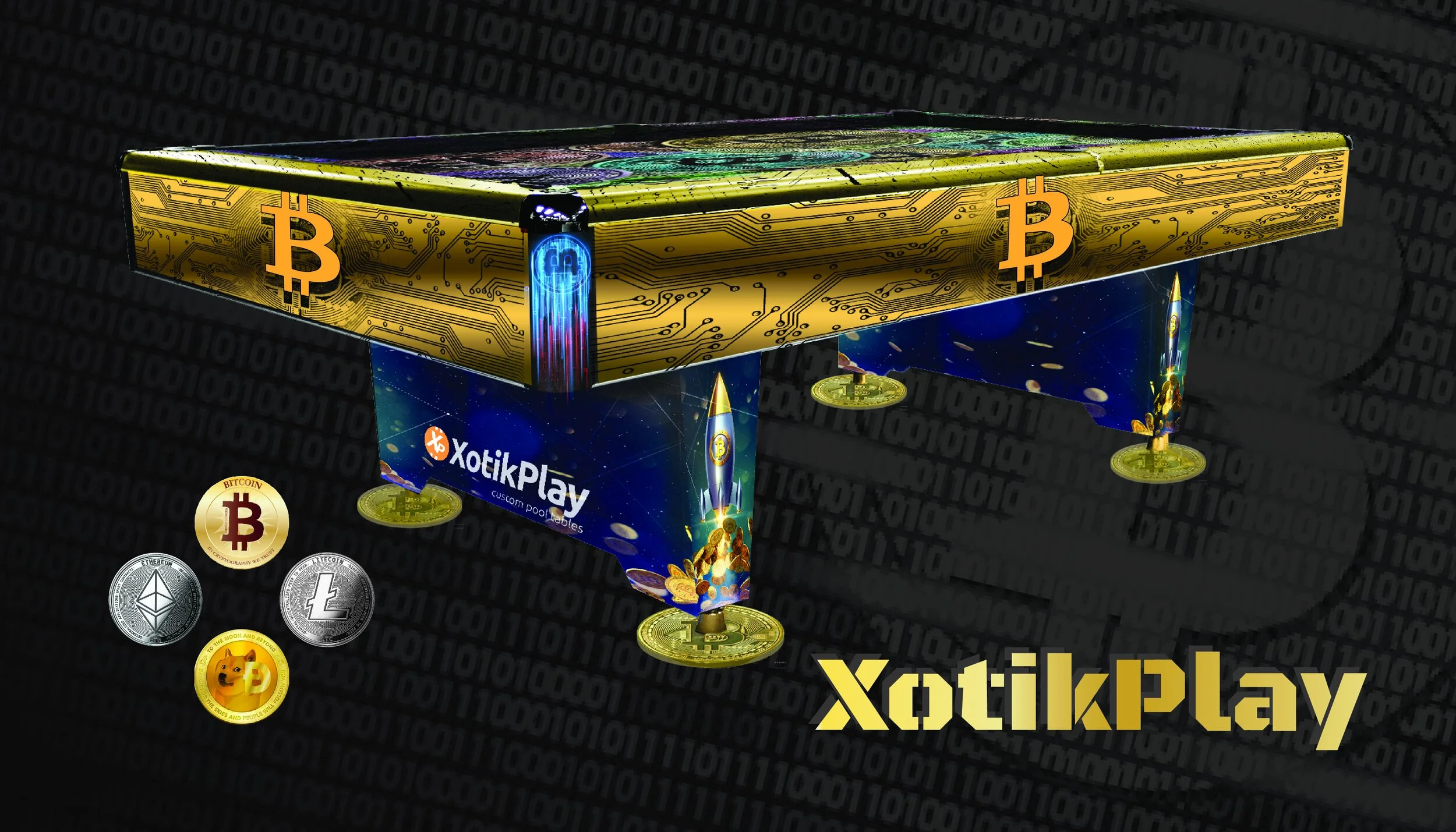 Bitcoin Pool Table Custom Bespoke Cryptocurrency Wrap 7, 8 , and 9 Foot —  Proper Pool