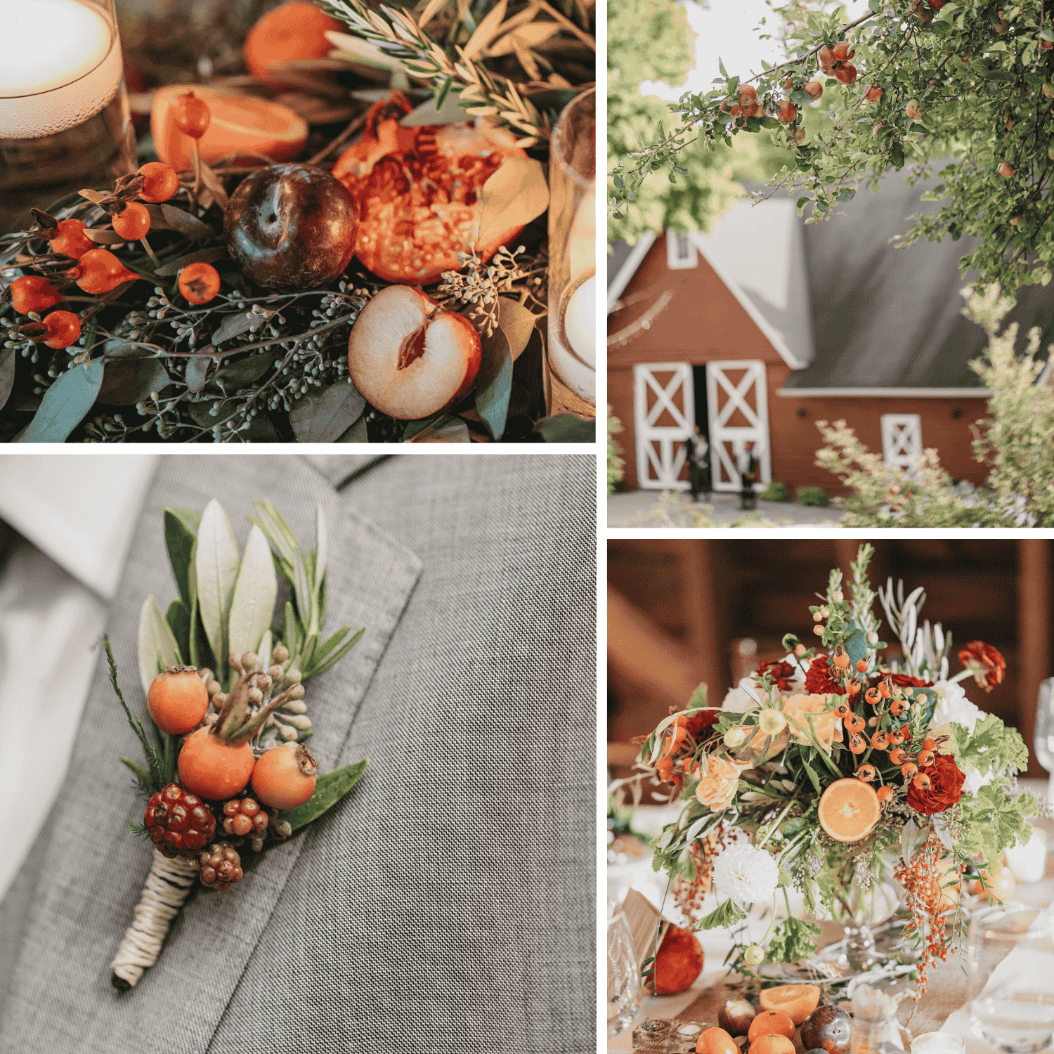 Collage-of-photos-from-a-hudson-valley-ny-wedding-using-fruit-and-berries-as-arrangements