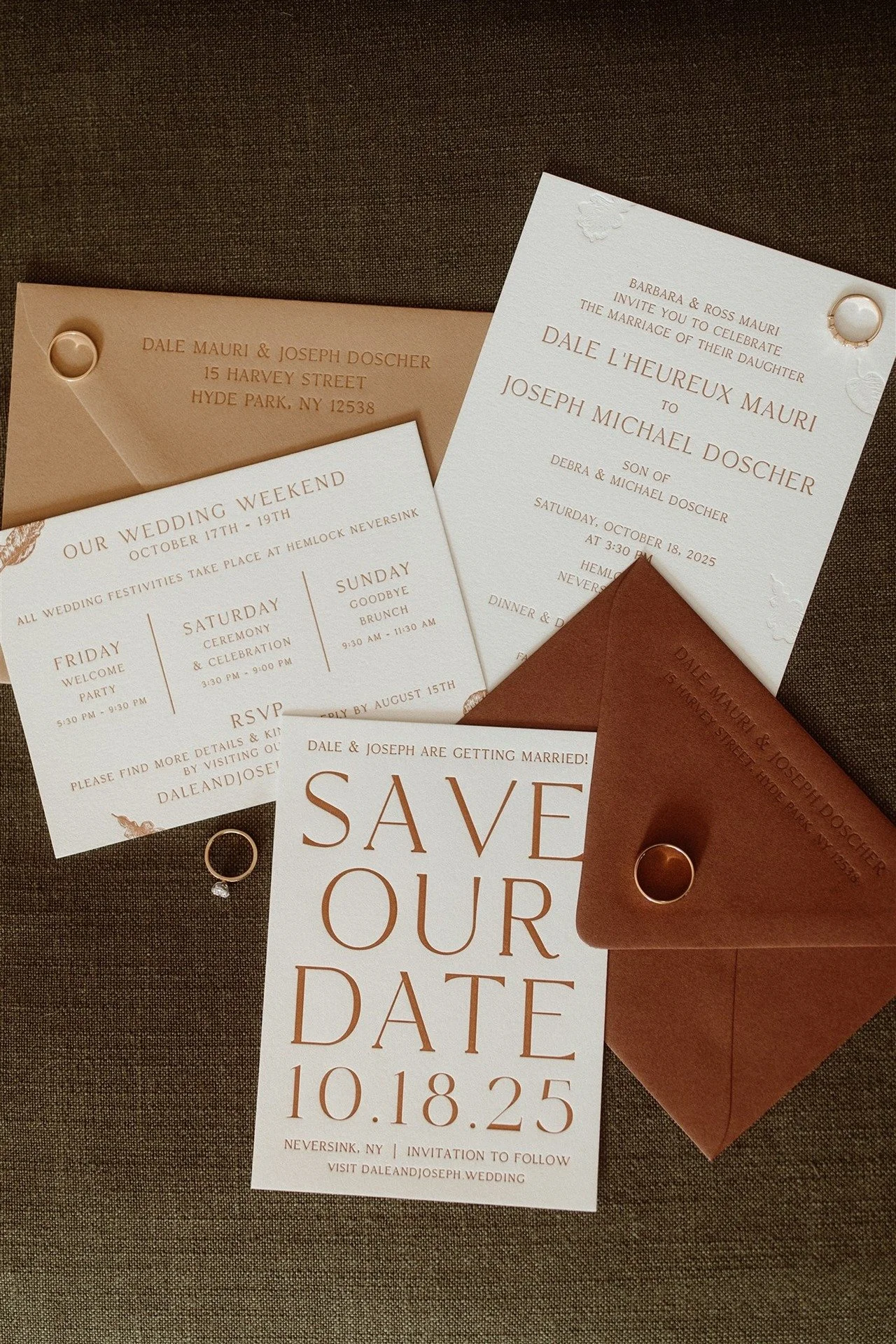 Hemlock-Neversink-Wedding-Invitation-Suite-Flat-Lay-With-Burnt-Orange-And-Tan-Details-For-Fall-Wedding
