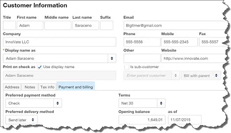Figure 1: QuickBooks Online helps you create thorough profiles for each of your customers.