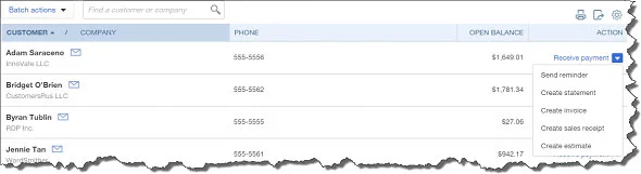 Figure 2: You can do more than simply access information about each customer from the master page: you can also launch activity and transaction forms.