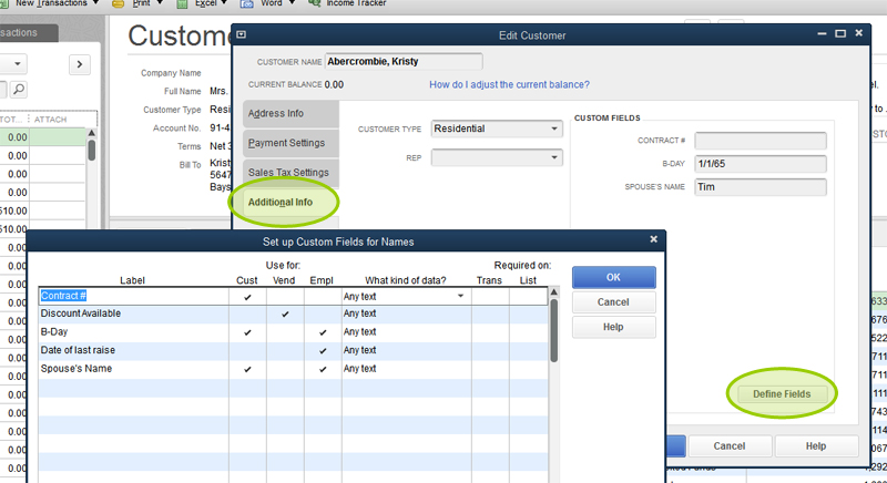 Quickbooks Custom Fields