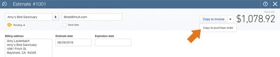 Copy an estimate to purchase order in QuickBooks Online