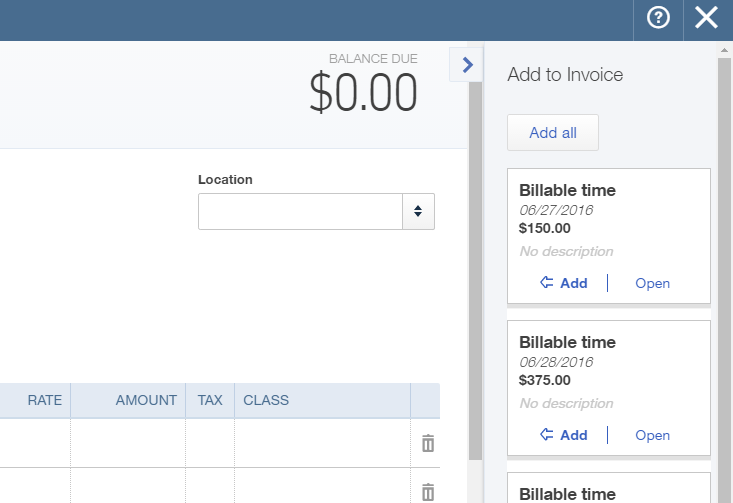 Adding billable time to an invoice in QuickBooks Online